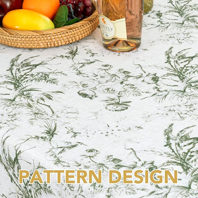 H.VERSAILTEX Linen Table Cloths Floral Printed Tablecloth Spill-Proof Waterproof Table Cover for Dining Buffet Feature Soft and Thick Fabric Wrinkle Free, 60 x 104 Inch, Vintage Botanical - Green