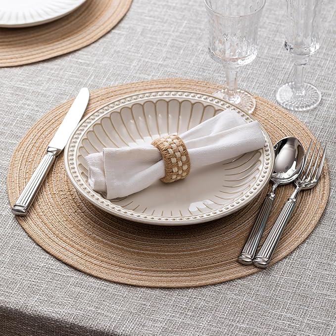 Round Placemats Set of 12 Woven Placemats Washable Braided Table Mats for Dining Table Heat Resistant Non-Slip Circle Place Mats(Beige)