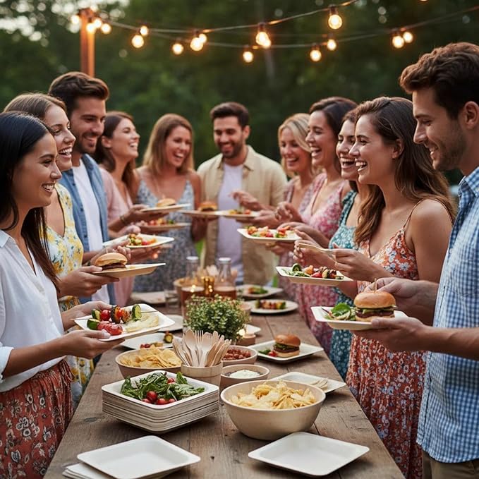 200 Pack Disposable Square Palm Leaf Bowls, Heavy Duty Serving Dishes, Natural Friendly Alternative to Paper or Bamboo Tableware for Parties, Weddings, BBQ & Catering, 4.3inches