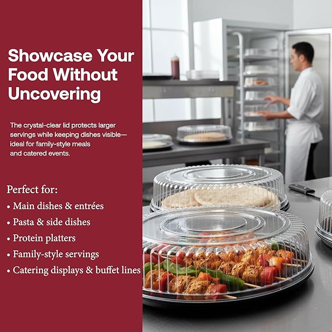 Smarty Had A Party 16 Inch Clear Round Plastic Tray Lids – Stackable Plastic Dome Lids for Catering Trays with Lids, Party Platters & Food Displays – BPA-Free Disposable Dome Covers – 25-Pack
