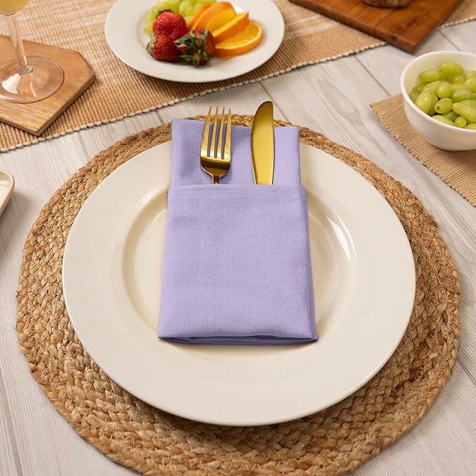 Blue Needles Solid Cloth Napkins Set of 6 Lavender 100% Cotton Dinner Napkins 18x18 inches - Soft, Reusable, Absorbent & Washable Linen, Ideal for Christmas Events, Parties & Everyday Use
