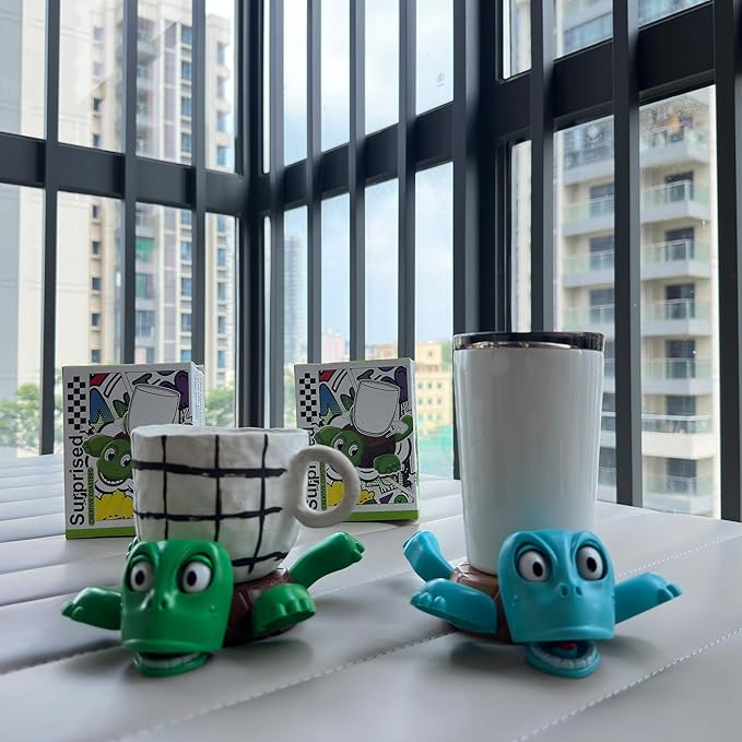 XYG Turtle Cup Holder Coaster with Liftable Limbs and Expressive Face for Home Decor, Car, 2 PC in Green Blue