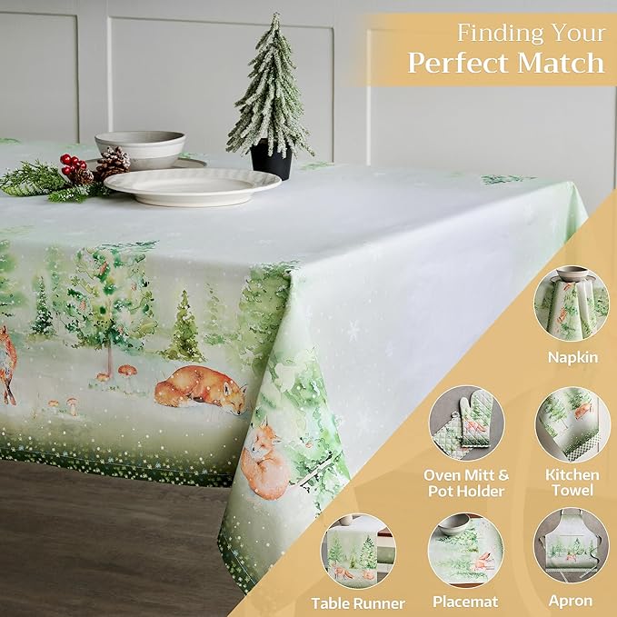Maison d' Hermine Table Cloth Rectangle Table 100% Cotton 70 x 140 Inches Fall Tablecloth Reusable Everyday Use for Thanksgiving Christmas Decorations Dining Farmhouse Party (Winter Mornings)