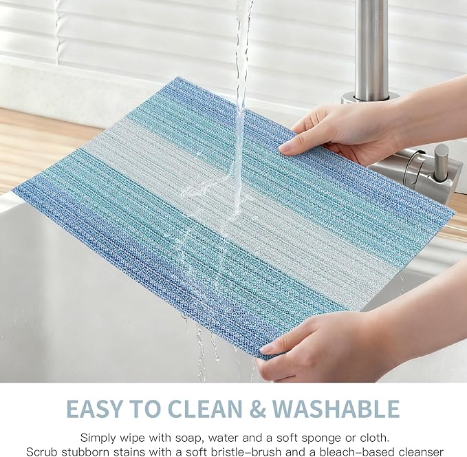 HeloHo Placemats Set of 4,Vinyl Table Place Mats Stain Resistant Foldable Placemats Washable Wipeable Placemat for Kitchen Dining Table Decoration Indoor Outdoor（Blue）