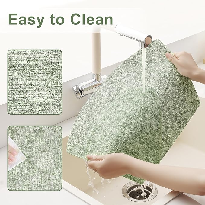 Homaxy Round Table Placemats Set of 4, Washable Wedge Shaped Faux Leather Table Mats, Wipeable Kitchen Dinner Place Mats for Indoor Outdoor, Grass Green