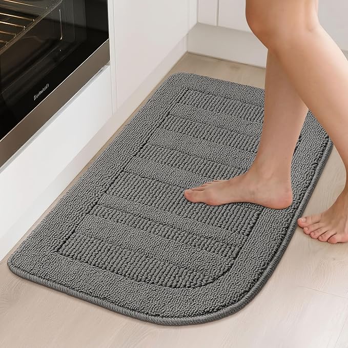 BEQHAUSE 30x18 Inch Kitchen Rug Mat Durable Kitchen Rugs Non-Slip Washable Absorbent Kitchen Mats for Floor Dirt-Resistant Semicircular Kitchen Mat (Grey, 2PCS)