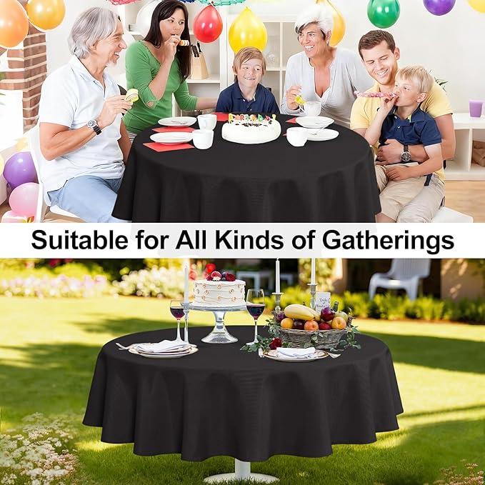 JIUZHEN Faux Linen Round Tablecloths 54 inch, Decorative Wrinkle Free Texture Rustic Circle Table Cloth Cover for Kitchen, Dining, Party, Wedding, Outdoor Use (54 Inch Round,Black)