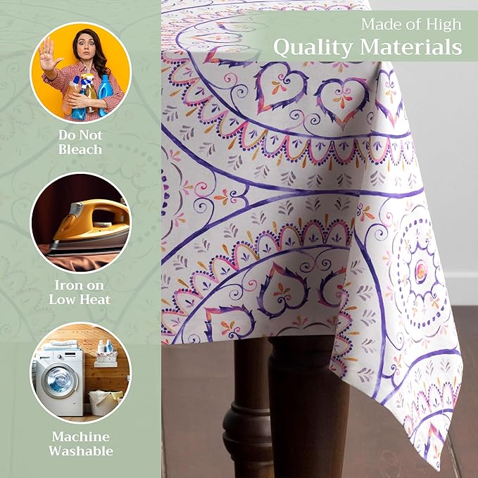 Maison d' Hermine Table Cloth Square Table 100% Cotton 54 x 54 Inches Tablecloth Reusable Decorative for Dining Room Farmhouse Home Valentines Day Decorations Spring Summer - Mandala