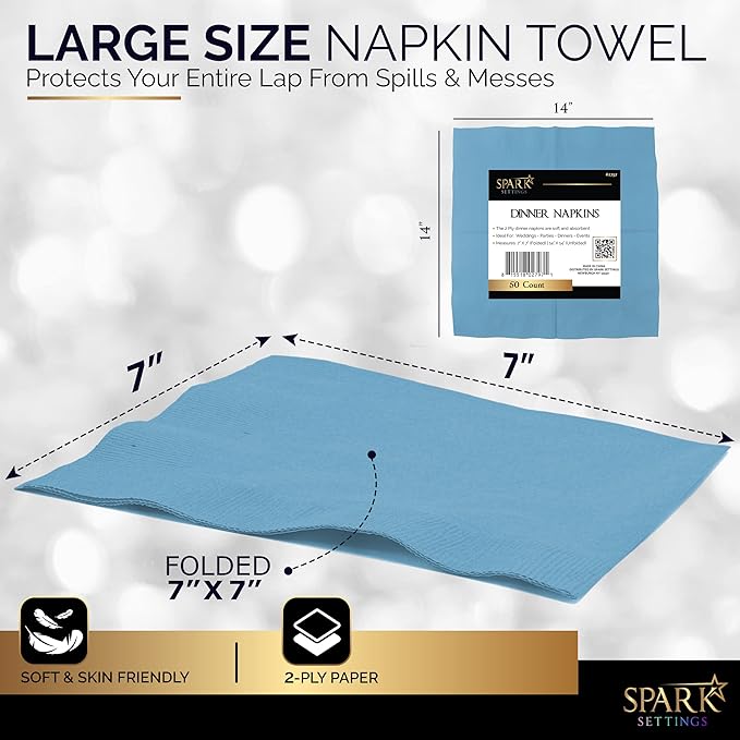 Big Party Pack 40 Count Caribbean Blue Dinner Napkins Tableware- Ideal for Wedding, Party, Birthday, Dinner, Lunch, Cocktails. (7” x 7”)