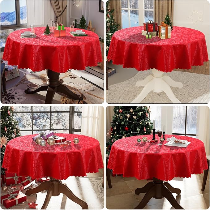 Smiry Round Table Cloth, Waterproof Heavy Duty Vinyl Tablecloths, Wipeable Washable Table Cover for Kitchen and Dining Room (Red, 70" Round)