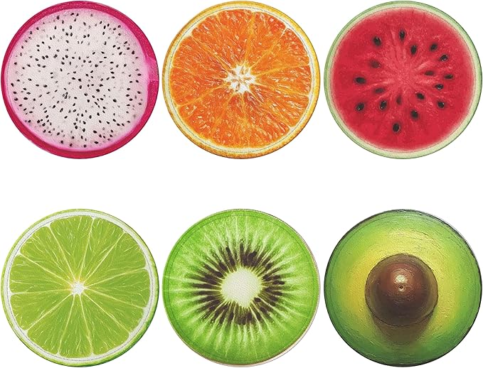Fruit Coasters Leather Round Drink Coasters 6 Pcs Set with Holderor for Cup Drink Coffee Table Bar Home Decor