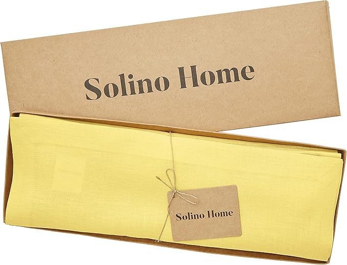 Solino Home Linen Placemats Set of 4 - Sunshine Yellow Placemats 14 x 19 Inch - 100% Pure Linen Table Place Mats for Spring, Easter - Fete