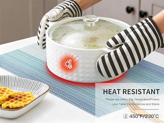 HeloHo Placemats Set of 4,Vinyl Table Place Mats Stain Resistant Foldable Placemats Washable Wipeable Placemat for Kitchen Dining Table Decoration Indoor Outdoor（Blue）