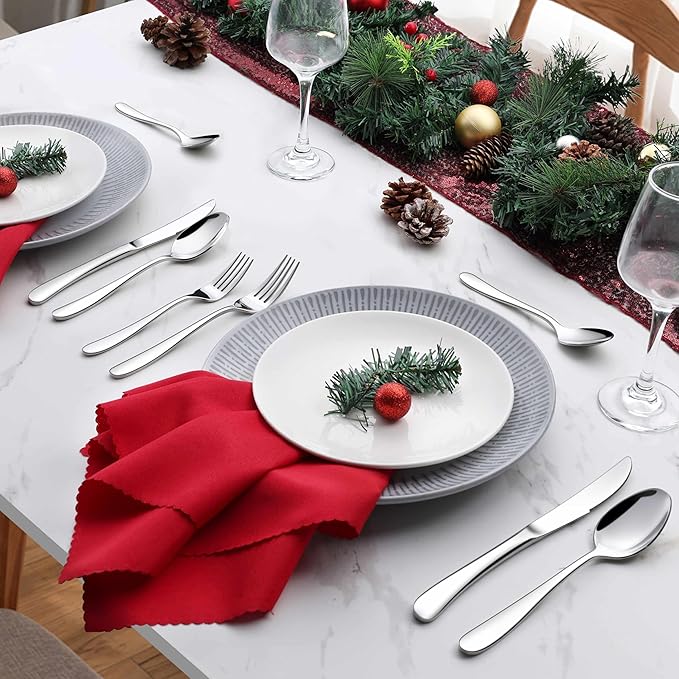 Onader 65 Piece Heavy Duty Silverware Set with Serving Pieces, Stainless Steel Cutlery Flatware Set for 12
