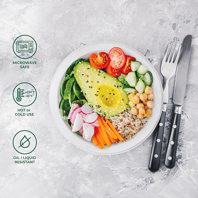 Freshware Paper Bowls - Disposable 16 oz. Soup Bowl, 125-Pack Biodegradable Sugarcane Fiber Serving Bowls - Heavy Duty Bagasse for Hot Food Plates - Microwave & Freezer Safe, Stackable Dinnerware