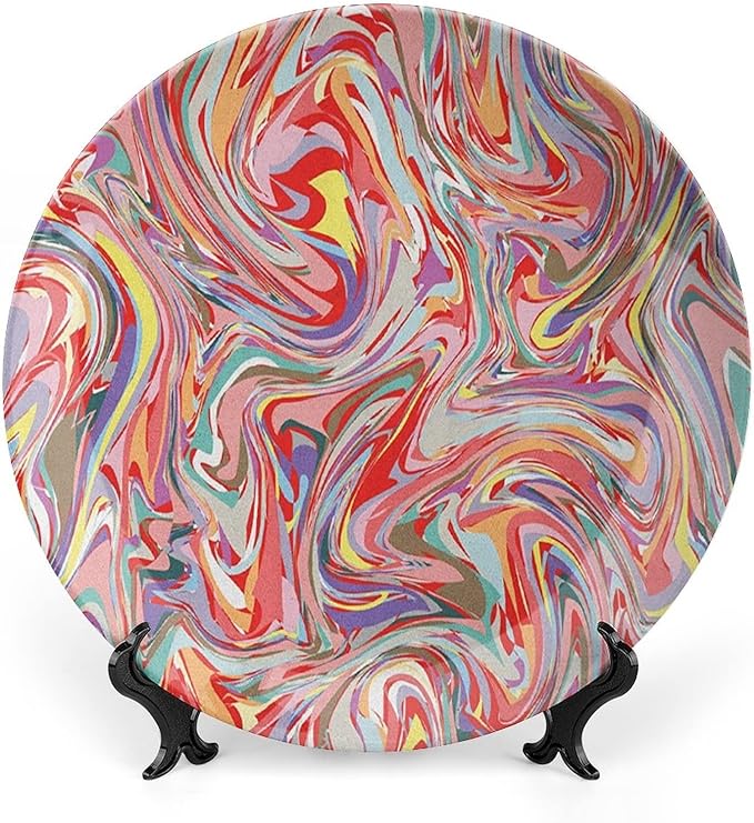 Ceramic Plates, Abstract Decorative Ceramic Plates, Mix of Colors Messy Dirty Look Artistic, 8 Inch, for Dining, Parties, Wedding, Multicolor