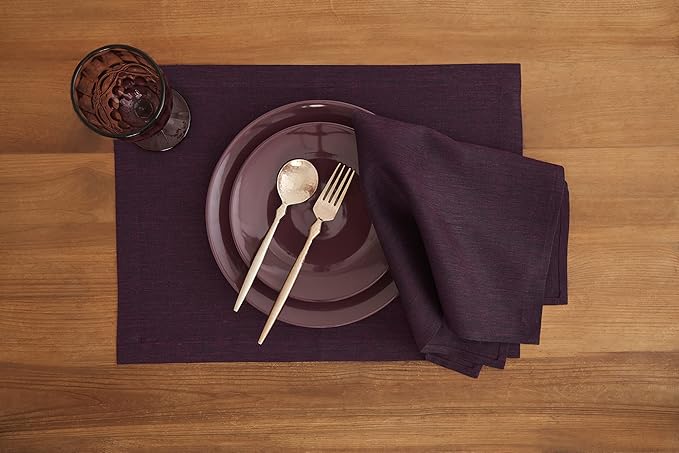 Solino Home Linen Cloth Napkins Set of 4-100% Pure Linen Chambray Burgundy Dinner Napkins 20 x 20 Inch for Valentines, Winter - Athena, Handcrafted and Machine Washable