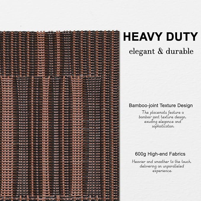 Placemats Set of 8, Vinyl Woven Place Mats Indoor Set of 8 Washable Wipeable PVC Table Mats Heat-Resistant Non Slip Plastic Placemat for Kitchen Dining Outdoor Table (Black Brown, Set of 8)