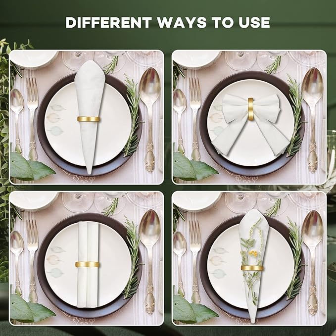 100 Pcs Stainless Steel Napkin Rings Metal Napkin Ring Holders Valentine's Day Modern Serviette Buckles Metallic Adornment for Spring Table Kitchen Dinner Party Wedding(Matte Gold Semicircle)