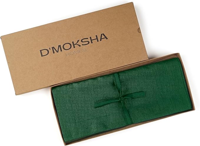 D'Moksha Homes Linen Forest Green Table Runner 90 Inches Long - 100% Pure Linen 14 x 90 Inch Table Runner for Dining, St Patricks Day, Easter - Machine Washable
