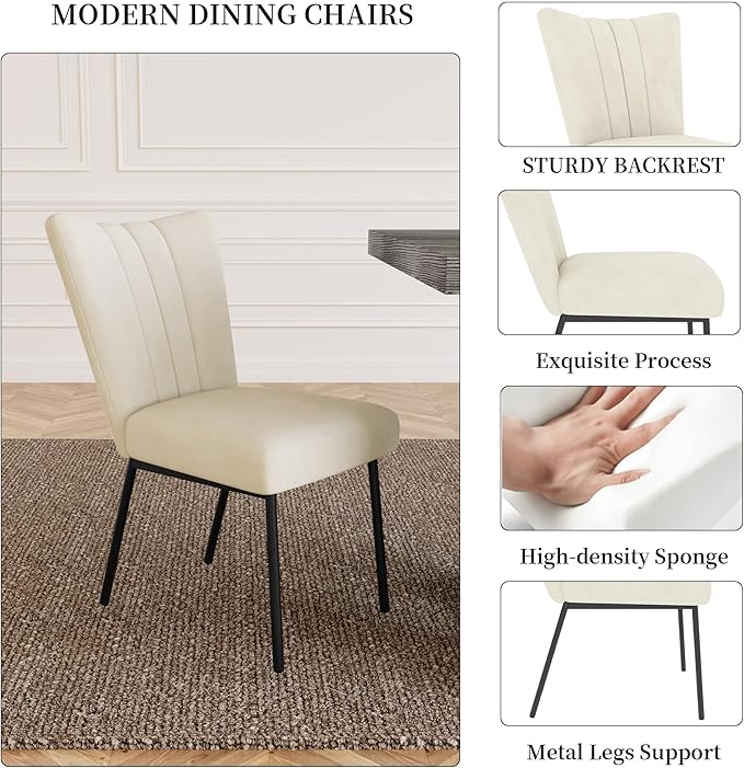 7-Piece Dining Table Set for 6 People, 70.8" MDF Kitchen Table with 6 Velvet Chairs, Space-Saving for Dining Room, Breakfast Nook(Grey Table+6 Beige Chairs)