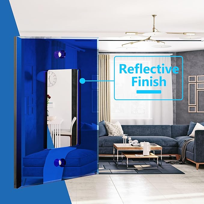 LIDER Decorator Wall Plate, Temperature/Impact Resistant, Mirrored, Plexiglass Outlet/Light Switch Cover, Acrylic glass, Reflective Finish, Modern Upgrade, Oversized 1-Gang 5.25" x 3.44", Blue, 5 Pack
