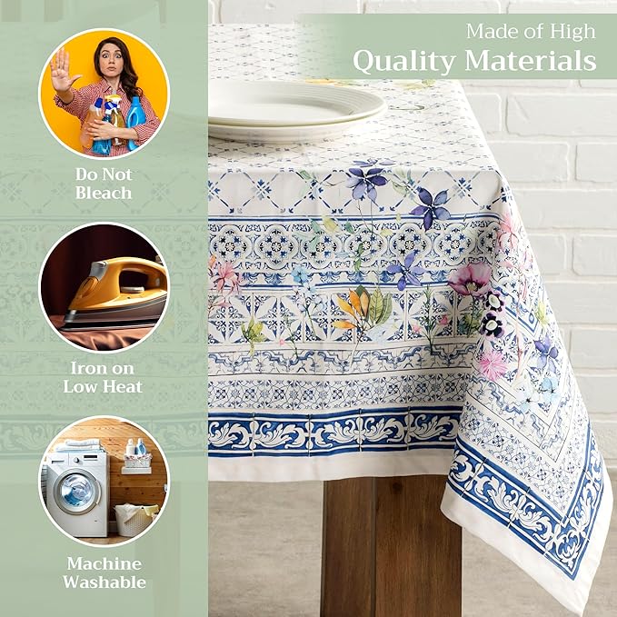 Maison d' Hermine Table Cloth Rectangle Table 100% Cotton 60 x 108 Inches Tablecloth Reusable Decorative for Dining Room Farmhouse Home Valentines Day Decorations Spring Summer - Faience