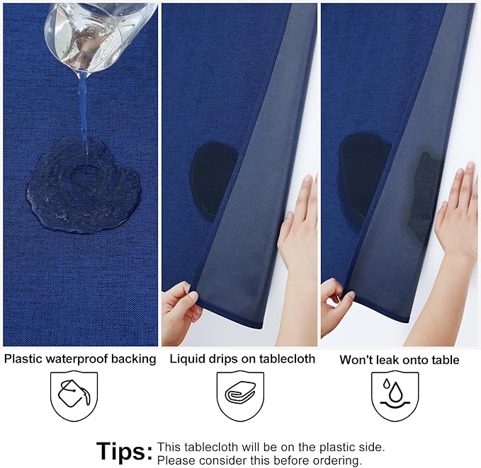Smiry Rectangle Faux Linen Table Cloth, Waterproof Burlap Fabric Tablecloth, Washable Decorative Farmhouse Table Covers for Kitchen, Dining, Parties, 60x102, Indigo