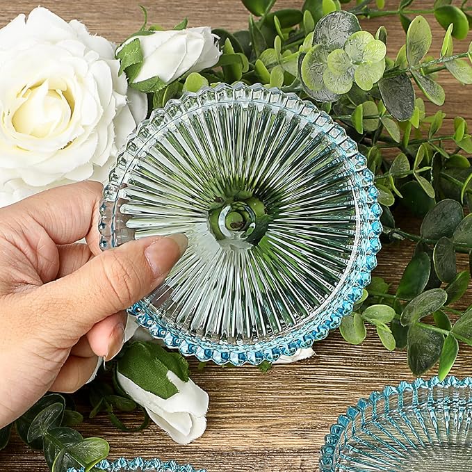 JUXYES 8 Pack Clear Blue Crystal Coasters Round Cup Mat, Glass Coasters for Drinks Coffee Tea Wine, Decorative Wine Bottle Coaster, Crystal Drink Coasters for Restaurant bar Kitchen Dining Table