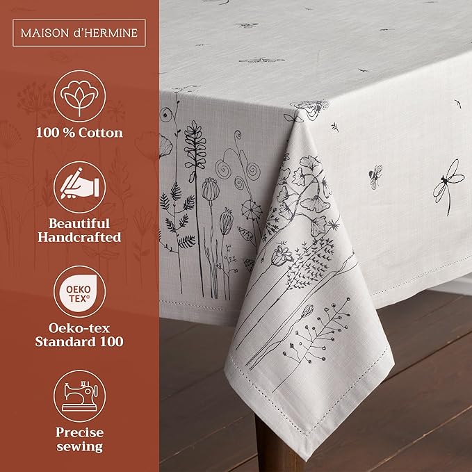 Maison d' Hermine Table Cloth Rectangle Table 100% Cotton 54 x 72 Inches Tablecloth Reusable Decorative for Dining Room Farmhouse Home Valentines Day Decorations Spring Summer - Flore