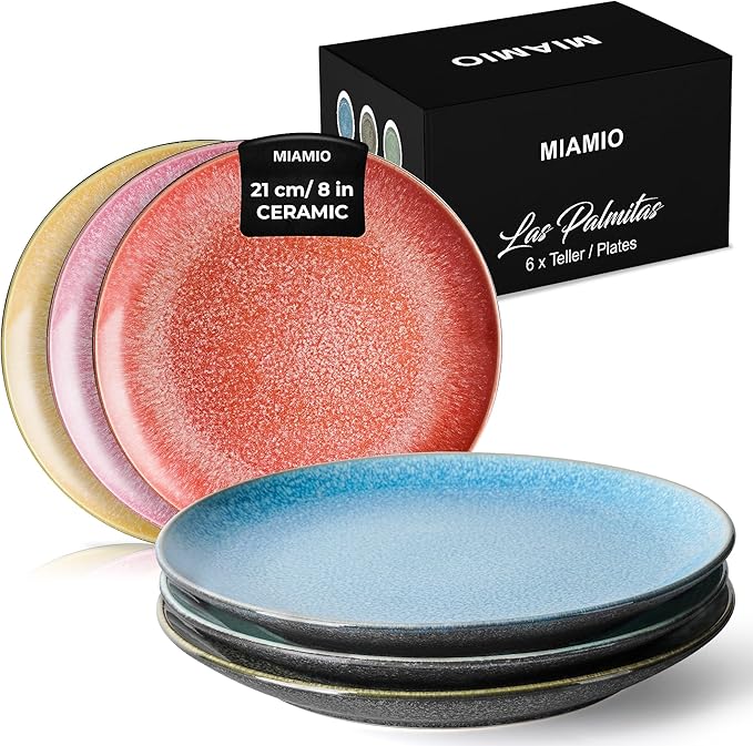 MIAMIO – Set of 6, Dinner Plates, Ceramic Plates, Kitchen plates, Plate Sets – Microwave Safe Plates, Oven and Dishwasher Safe – Las Palmitas Collection