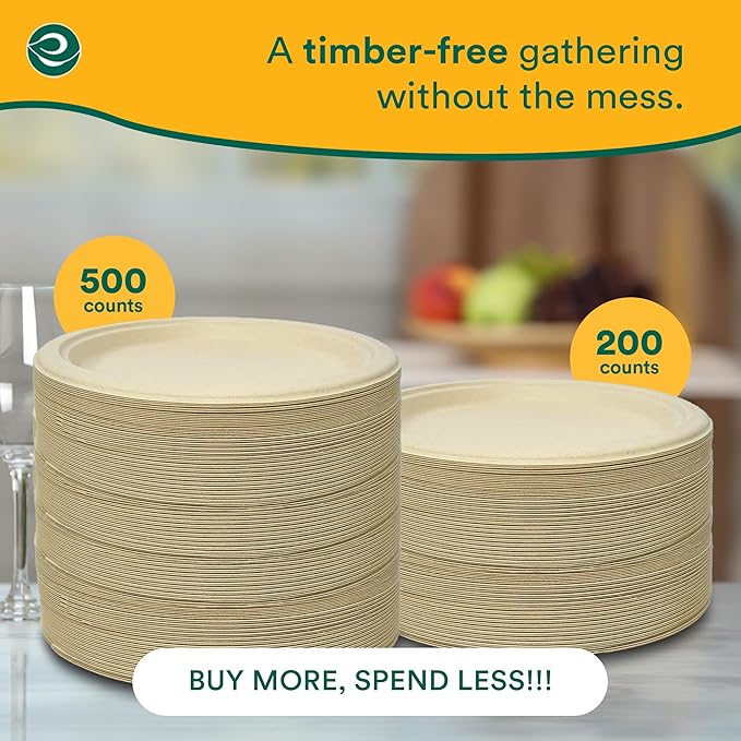 ECO SOUL Compostable Paper Plates 6 Inch (1000 Count) Plates for Dessert, Heavy Duty, Eco-Friendly Sugarcane Bagasse Small Plates For Appetizer- Natural Brown