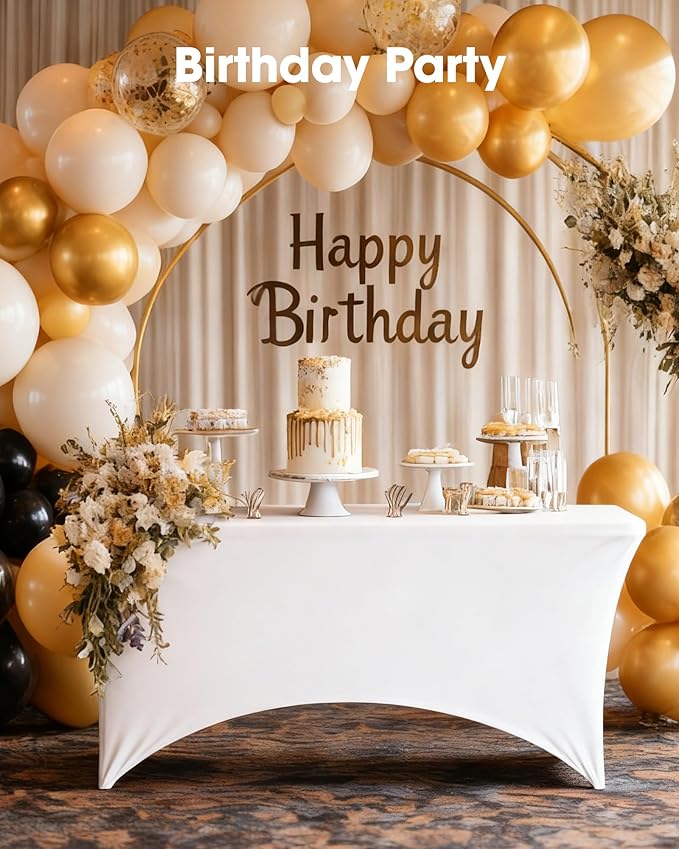 Pureegg Spandex Tablecloth 8ft - 2 Pack, Fitted and Tight Cloth for Rectangle Table, Wrinkle-Free and Stretch Table Cover for Party, Wedding, Banquet and Birthday, White