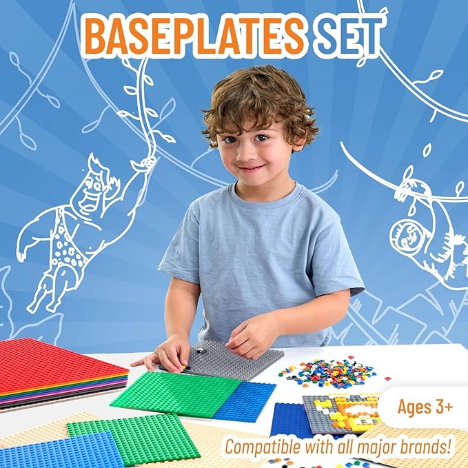 Strictly Briks Stackable Baseplates - 12 Pack 10"x10", 32x32 Studs, Compatible with Lego for Building City Scenes, Foundation, Displays Bricks on Play Table, Kids Easter Gift, Rainbow