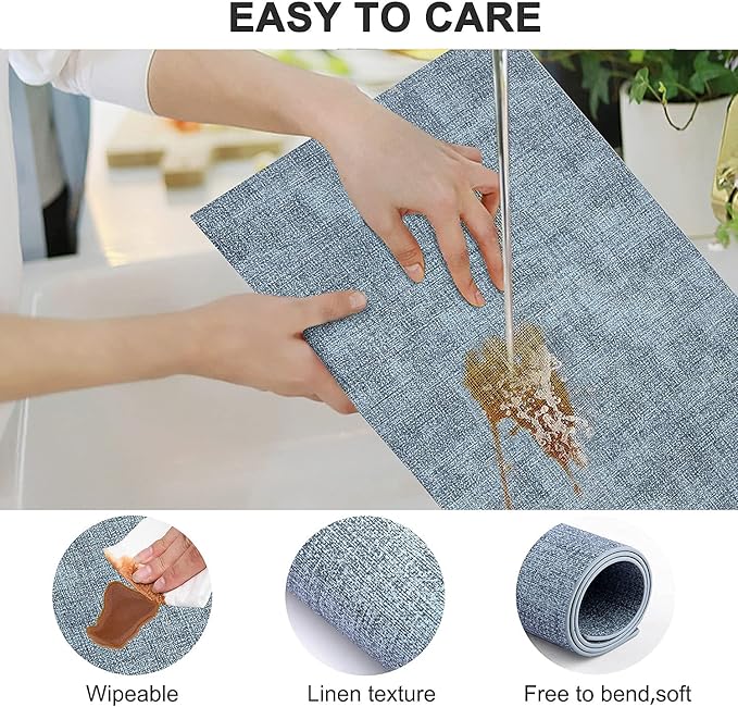 Leather Heat Resistant Placemats Set of 6 Waterproof Wipeable Washable PU Table Mats,Easy to Clean Anti-Slip Place Mats (Blue, 6)