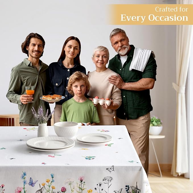 Maison d' Hermine Table Cloth Rectangle Table 100% Cotton 54 x 72 Inches Tablecloth Reusable Decorative for Dining Room Farmhouse Home Valentines Day Decorations Spring Summer - Printemps
