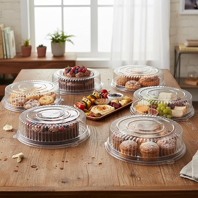 Smarty Had A Party 14 Inch Clear Round Plastic Tray Lids – Stackable Plastic Dome Lids for Catering Trays with Lids, Party Platters & Food Displays – BPA-Free Disposable Dome Covers – 25-Pack
