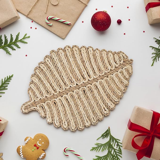 Placemats Set of 6,Natural Leaf-Shaped Charger Plates Handcrafted Fall Placemats for Dining Table Décor