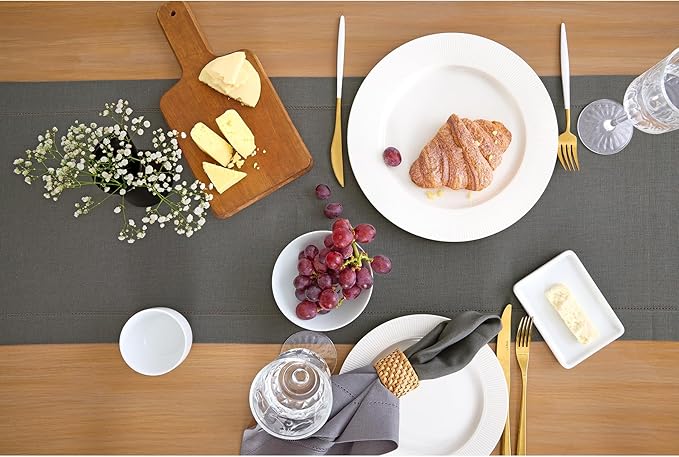 Solino Home Linen Steel Gray Table Runner 108 Inches Long - 100% Pure Linen Hemstitch 14 x 108 Inch Table Runner for Dining, Spring - Classic Hemstitch