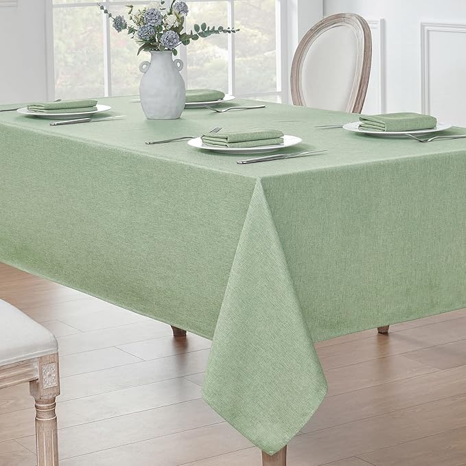 2 Pack Rectangle Tablecloth, 60x104 inch, Water Resistant Wrinkle Free Linen Textured Table Cloth Washable, Decorative Fabric Table Cover for Dining, Party and Camping, Sage Green
