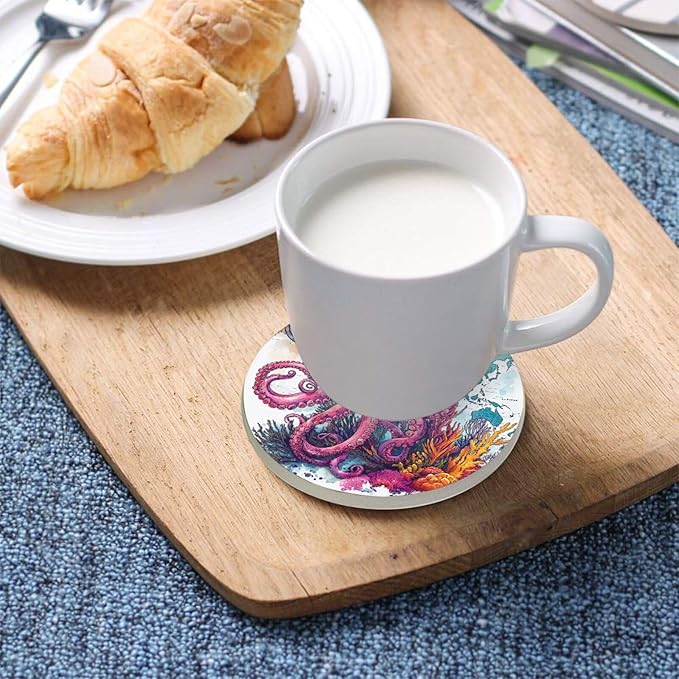 Coasters for Drinks Coaster Drink Set Decorative Coffee Table Desk Cup Mat Spring Cute Cork Bar Backing Round Home Decor Octopus and Compass34