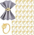Peacoblue 60Pcs Gold Leaf Rings Holders Modern Stainless Steel Napkin Ring Holders for Table Decor Settings, Vintage Napkin Ring for Wedding Christmas Thanksgiving Day Party