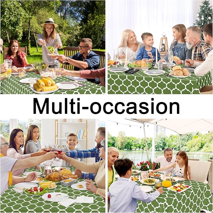 Smiry Rectangle Tablecloth, Waterproof Vinyl Tablecloths with Flannel Backing for Rectangle Tables, Wipeable Spillproof Plastic Tablecloth for Dining, Camping, Indoor and Outdoor (60"x84", Green)
