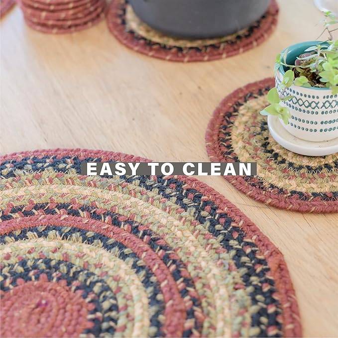 Homespice Highland Jute Braided Trivets for Table,Warm Country and Cabin Decor, Set of 3, Multicolor 8" Round Heat Resistant Mats - Rich Colors, Easy to Clean, Durable and Protects Furniture