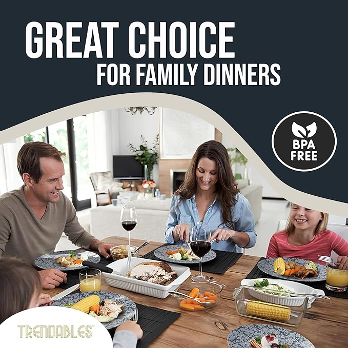 Trendables Disposable Dinnerware Decorative Plates Plastic Disposable Plates Set For 40 Guests 40 x 8 Inch Dessert Plate & 40 x 10 Inch Wedding Party Plate Set Garden Damask