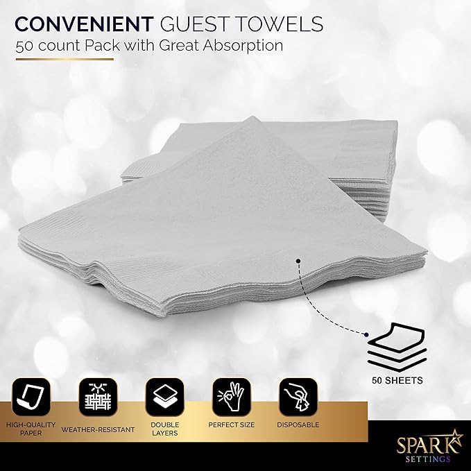 Cocktail Napkins Disposable, Silver Beverage Napkins Soft and Absorbent Paper Napkins for Dinner, Party, Wedding, Or Every Day Use, 7” x 7” 2 Ply Party Napkins, Pack of 40 - By Amcrate