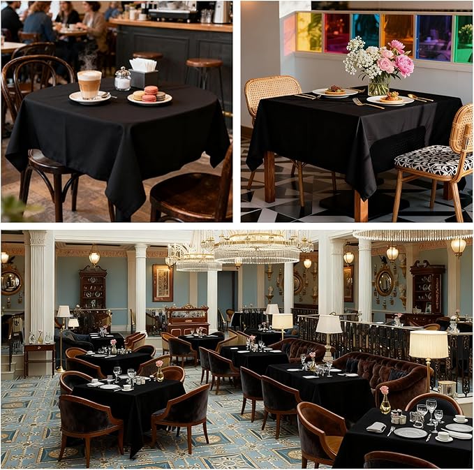 8 Pack Black Square Tablecloth 70 x 70 Washable Polyester Table Cloth for Square or Round Tables, Wrinkle Resistant Fabric Decorative Covers for Dining Party Banquet Buffet and Wedding