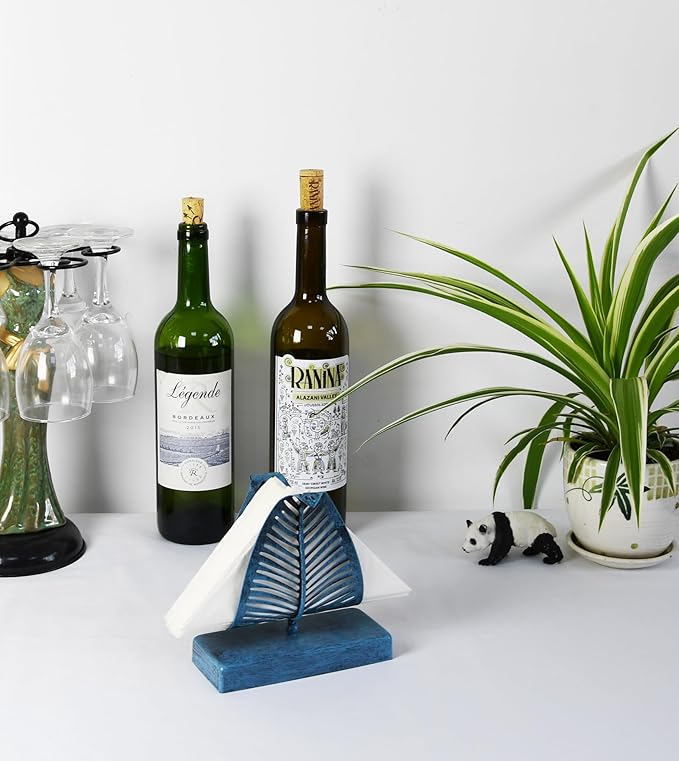 OwlGift Freestanding Modern Napkin Holder with Leaf Design, Tabletop Tissue Dispenser, Napkin Storage Organizer – Turquoise