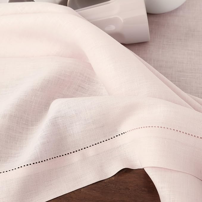 Solino Home Linen Pink Table Runner 72 Inches Long - 100% Pure Linen Hemstitch Table Runner 14 x 72 Inch for Dresser, Dining, Valentines, Spring, Easter - Classic Hemstitch