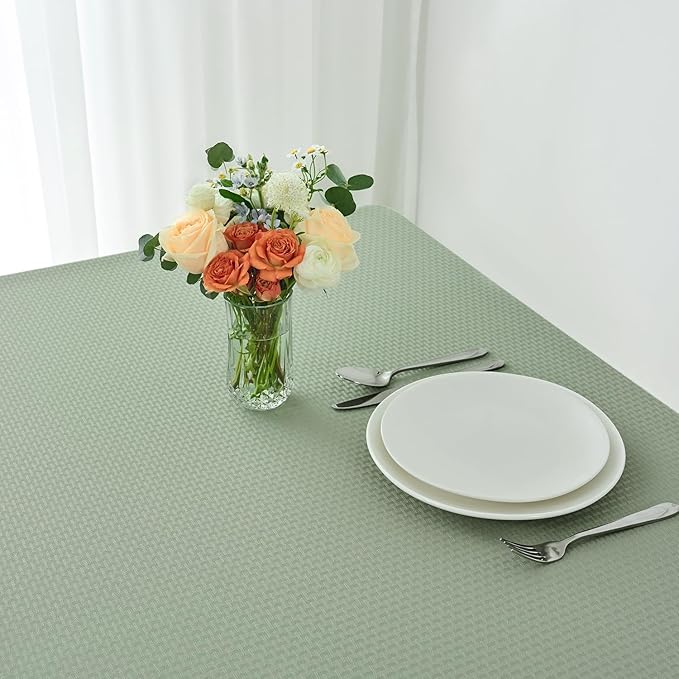 maxmill Tablecloth Weaved Texture Stain Resistant Waterproof, Wrinkle Resistant Washable Table Cloth, Fabric Table Cover for Dining Room, Indoor Outdoor Use, Rectangle 60 x 120 Inch, Sage Green